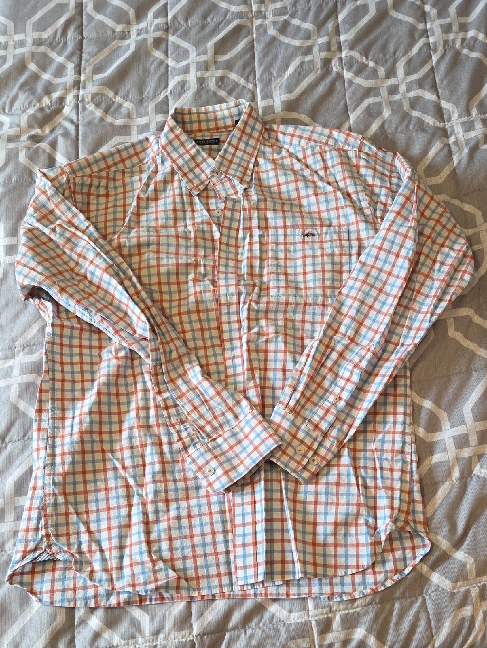 Men's Casual Long-Sleeve Button-Down Plaid Shirt in Light Blue & Orange